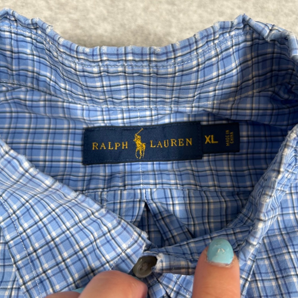 Ralph Lauren Plaid Button Down Mens XL Blue Long Sleeve Preppy Officewear - Picture 4 of 7